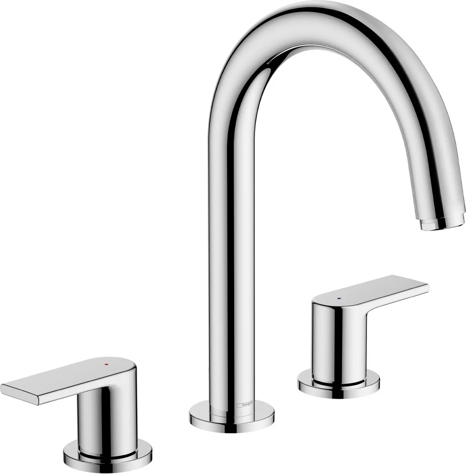 Hansgrohe Vernis Shape 3-Loch Waschtischarmatur Chrom, Ausladung 166 mm, Auslaufhöhe 151 mm, Hebelgriff, Laminarstrahl, max. Durchfluss 5 l/min