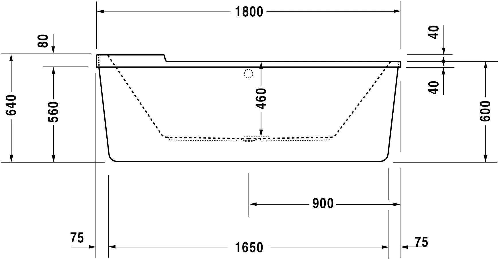 Duravit Badewanne „Starck“ freistehend oval 180 × 80 cm, Mittelablauf