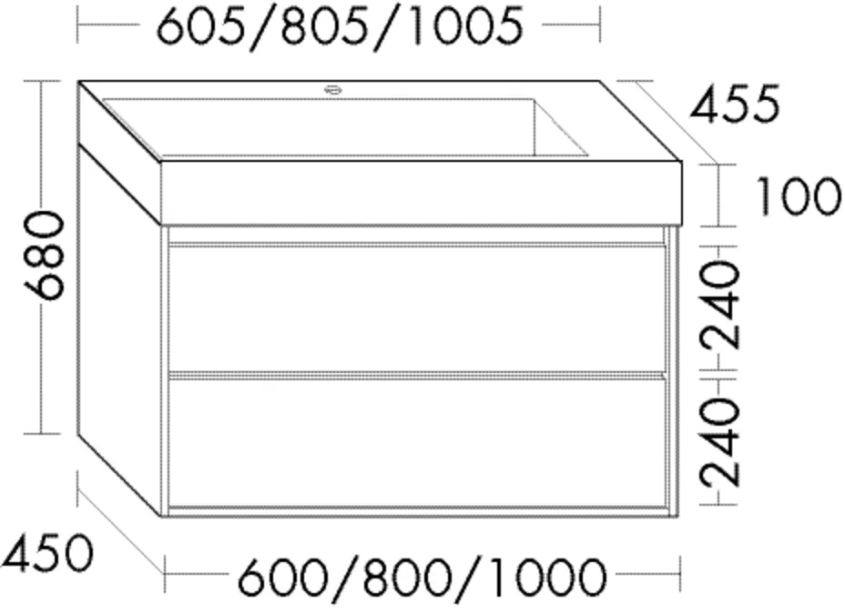 Mineralguss-Waschtisch inkl. Waschtischunterschrank Devio von burgbad – 1005 mm breit, 455 mm tief, 660 mm hoch mit 300 mm Auszügen oben und unten