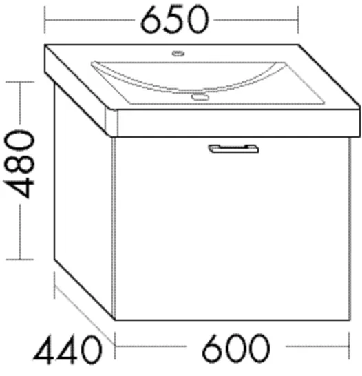 Waschtischunterschrank Sys30 von burgbad - 440 mm tief, 600 mm breit, 480 mm hoch, 1 Auszug, 300 mm Einbautiefe
