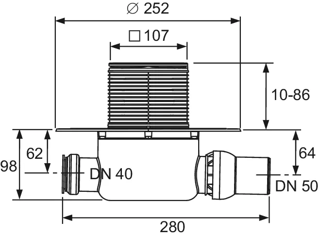 drainpoint S 122 Ablaufset Norm mit Seal System Universalflansch und Edelstahlrostrahmen