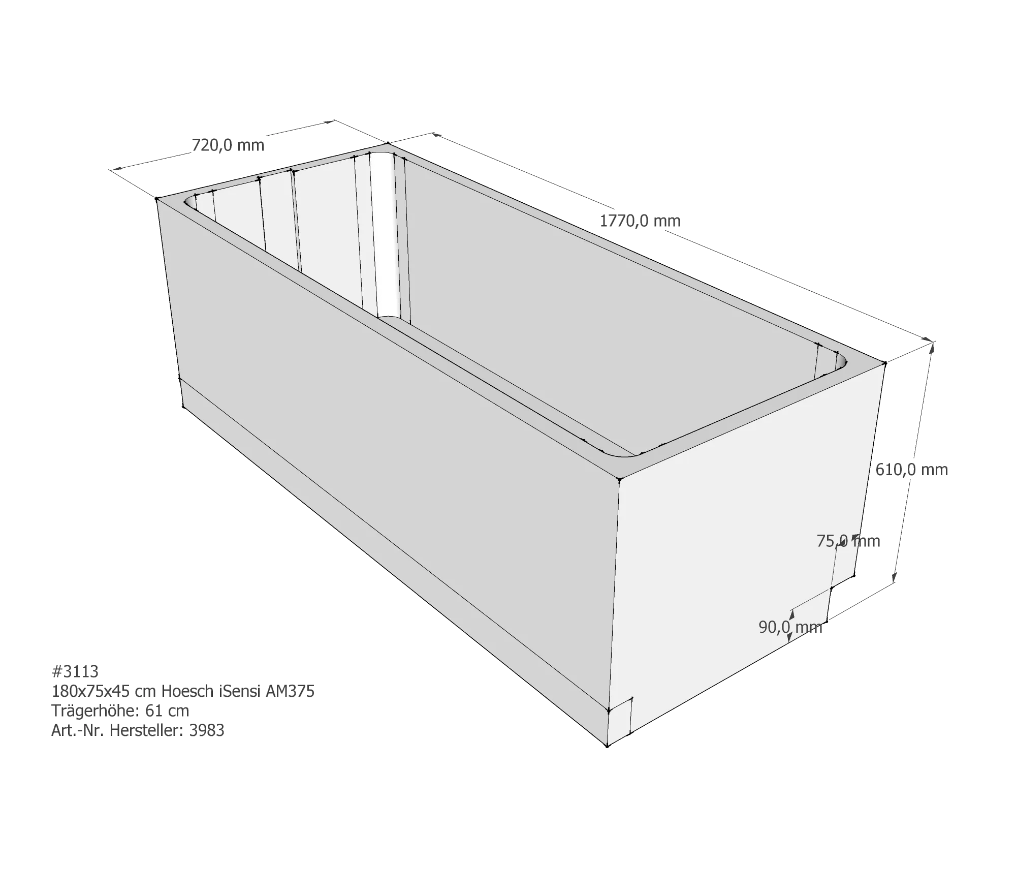 Badewannenträger passend für Hoesch iSensi 180 × 75 × 45 cm Badewannenträger passend für Hoesch iSensi 180 × 75 × 45 cm
