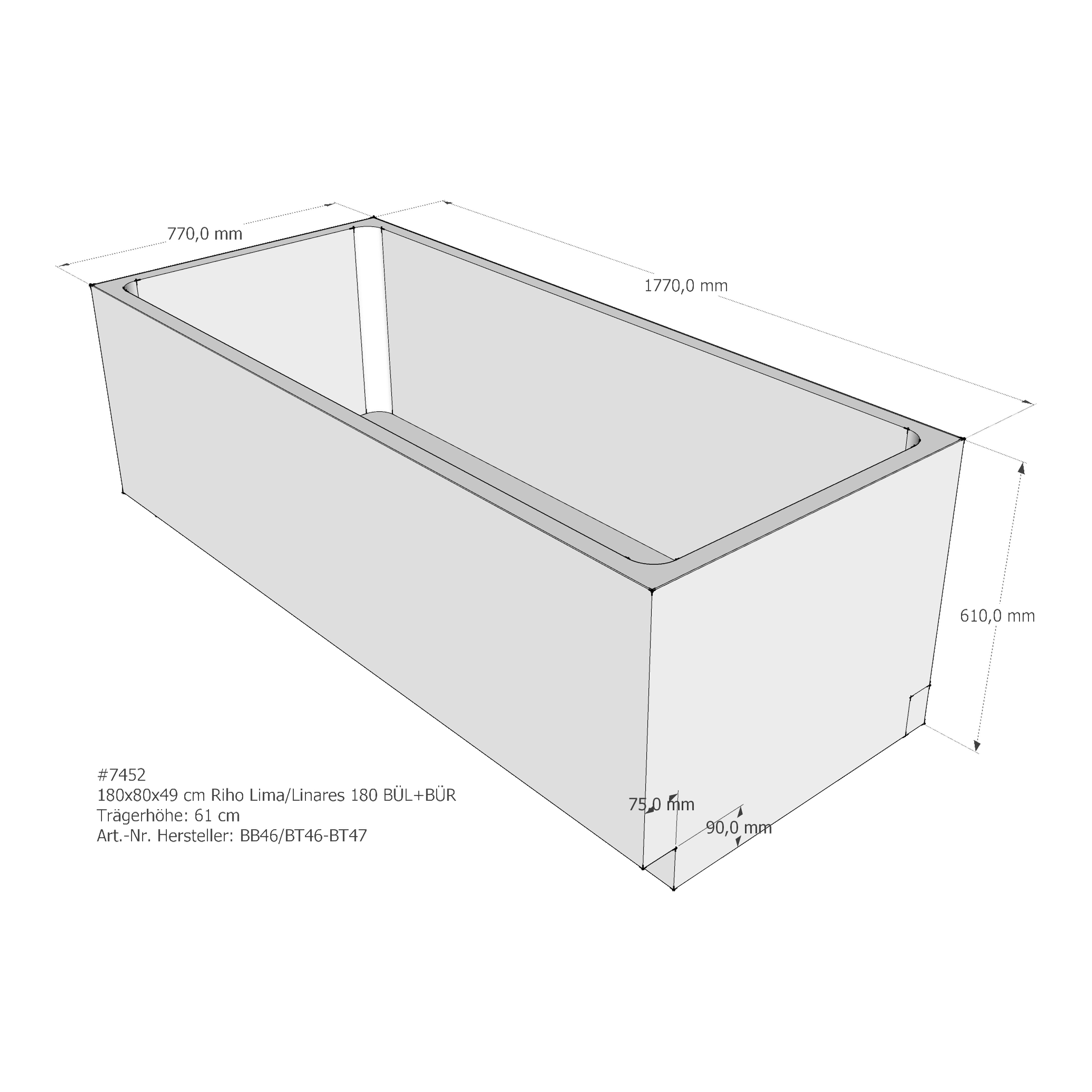 Badewannenträger für Riho Lima/Linares 180 180 × 80 × 49 cm Badewannenträger für Riho Lima/Linares 180 180 × 80 × 49 cm