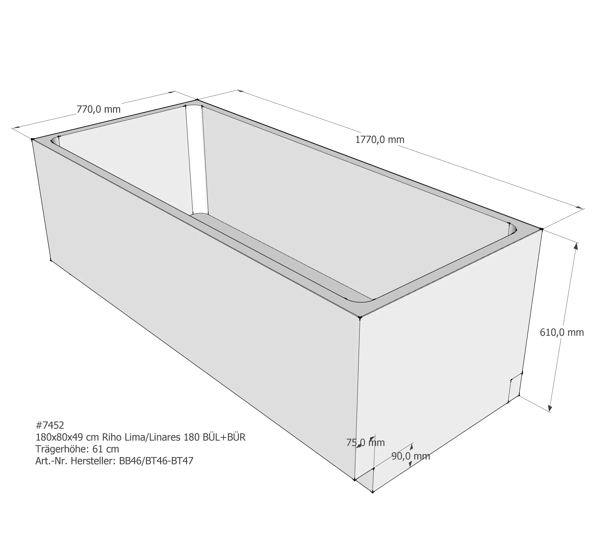 Badewannenträger für Riho Lima/Linares 180 180 × 80 × 49 cm