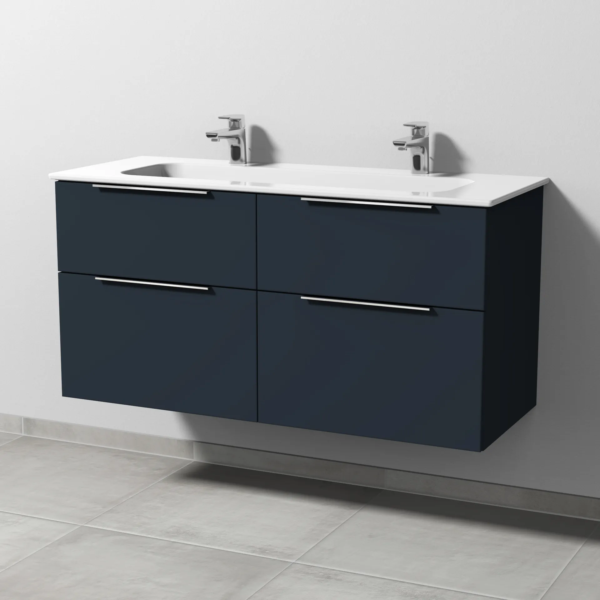 Keramik-Waschtisch-Set mit Waschtischunterschrank „3way“ 117 × 46 × 58,2 cm in Marine (matt), mit Hahnlochbohrung, Becken mittig