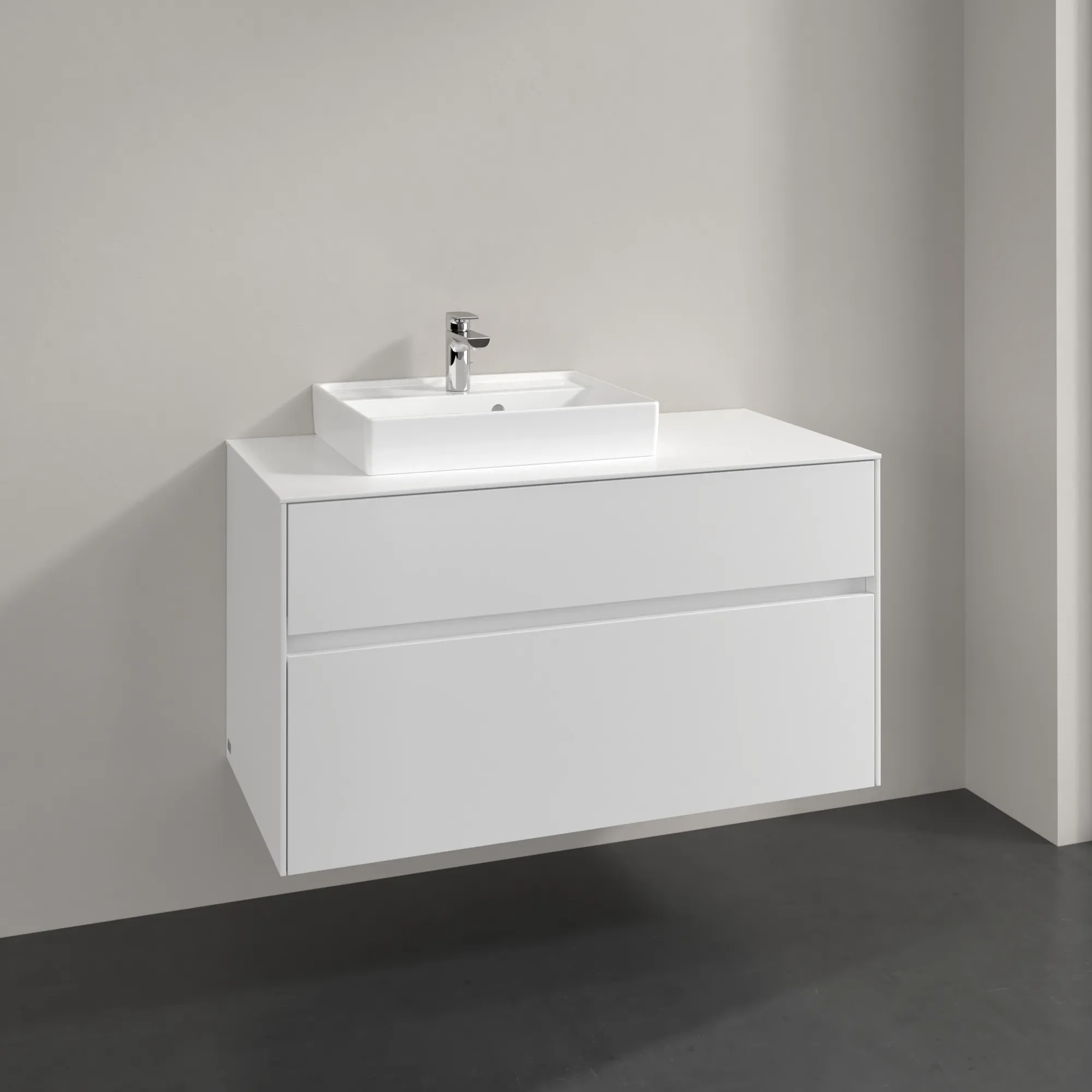 Villeroy & Boch Waschbeckenunterschrank Collaro C01400, Eckig White Matt, 1000x548x500mm, mit SoftClosing, 2 Auszüge