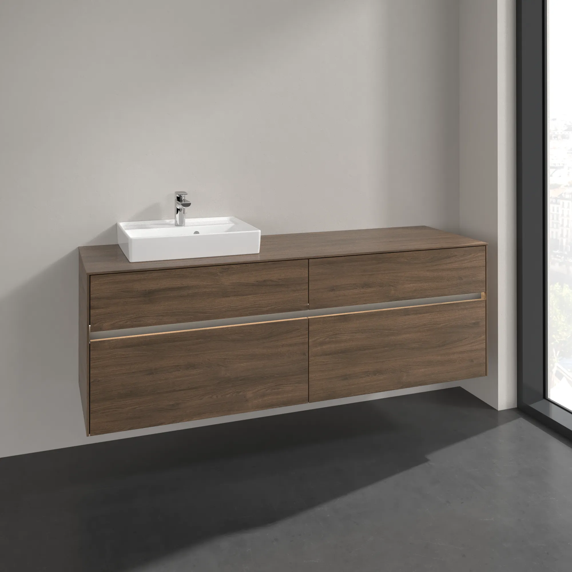 Villeroy & Boch Waschbeckenunterschrank Collaro Arizona Oak, 1.600 x 548 x 500 mm, mit Beleuchtung und SoftClosing