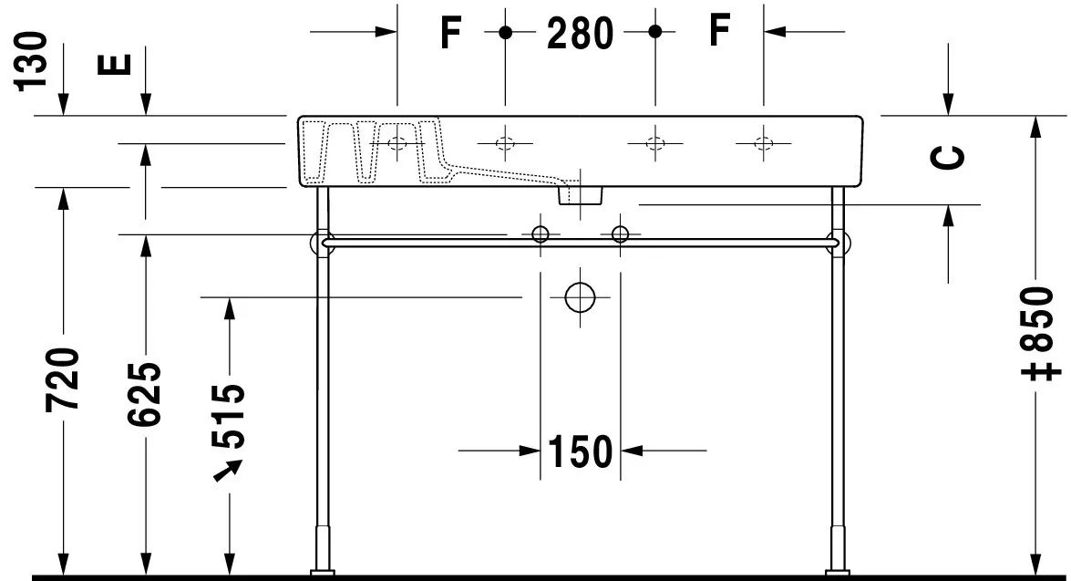 Wandwaschtisch „Vero“, mit Überlauf, Hahnlochposition mittig