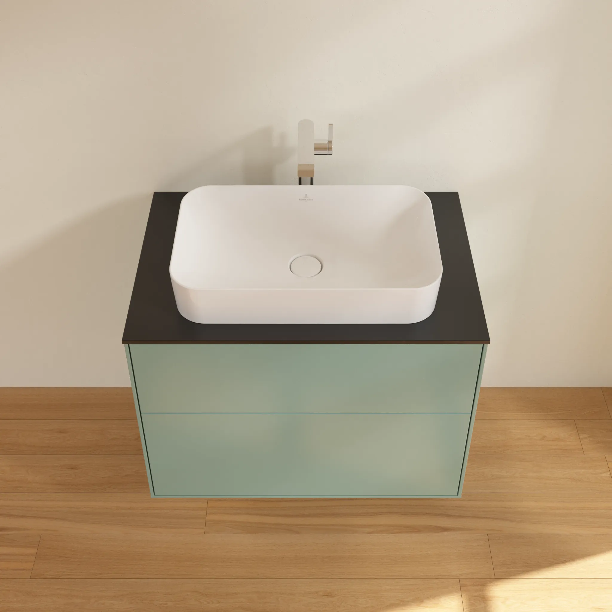 Villeroy & Boch Waschtischunterschrank „Finion“ für Schrankwaschtisch 800 × 603 × 501 mm Olive Matt Lacquer, mit Hahnlochbohrung, für Becken mittig