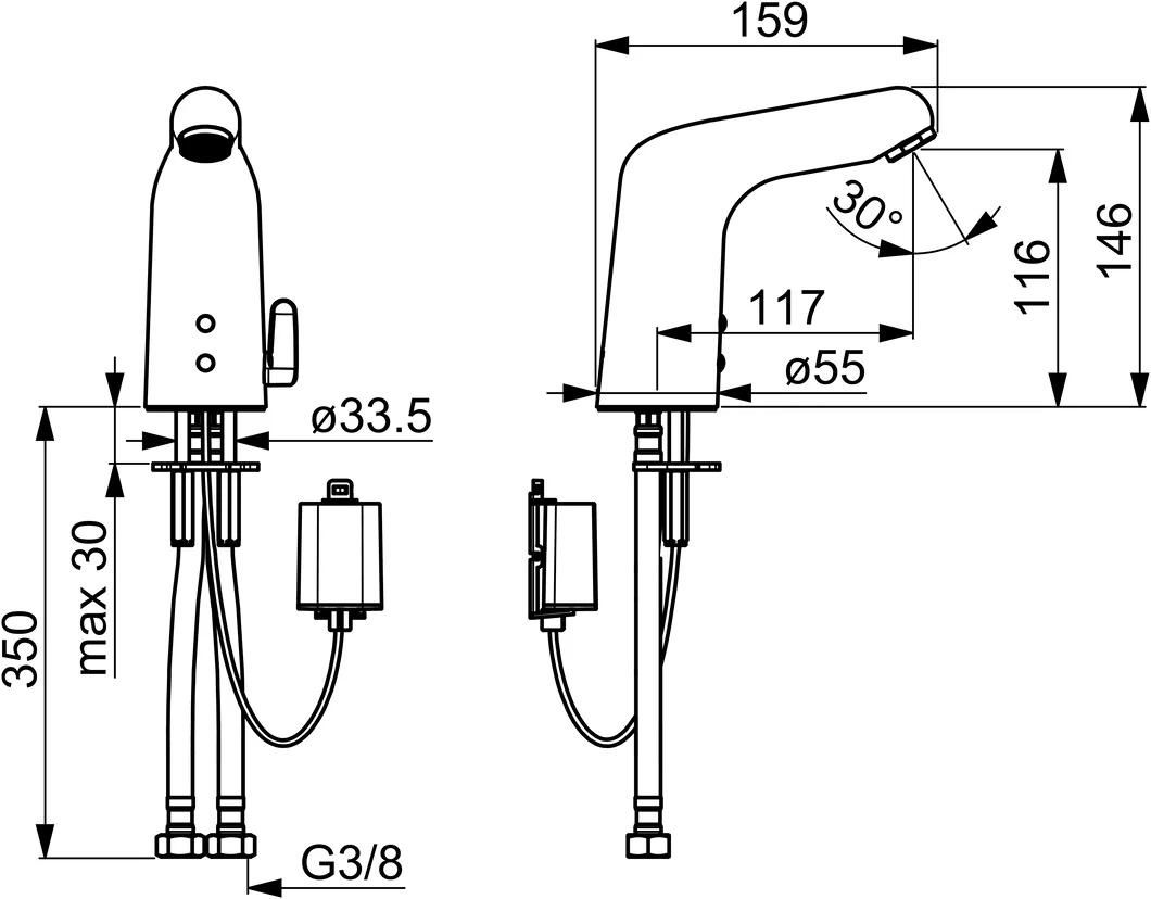 Hansa Waschtischarmatur, elektronisch „Medipro“ Ausladung 117 mm in Chrom