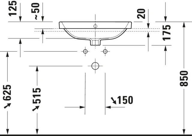Einbauwaschtisch „No.1“, mit Überlauf, Hahnlochposition mittig Einbauwaschtisch „No.1“, mit Überlauf, Hahnlochposition mittig