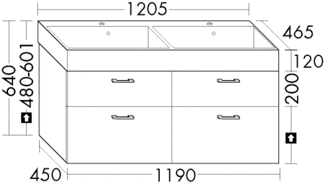 Keramik-Waschtisch Devio inkl. Waschtischunterschrank - burgbad Sys30, 465x1205x640 mm, Becken 590x332 mm, Muldentiefe 99 mm Keramik-Waschtisch Devio inkl. Waschtischunterschrank - burgbad Sys30, 465x1205x640 mm, Becken 590x332 mm, Muldentiefe 99 mm