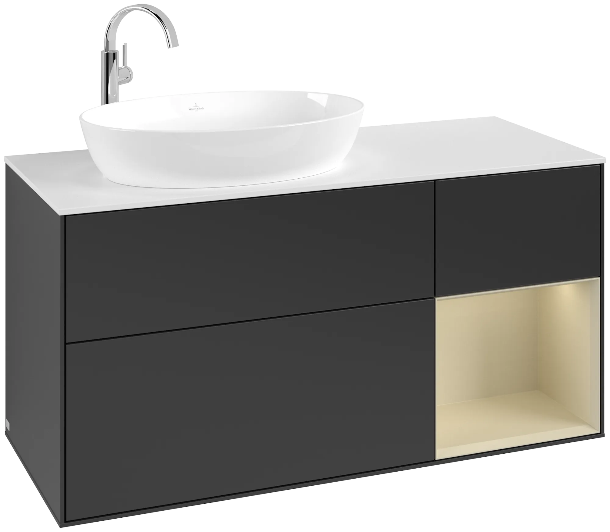 Villeroy & Boch Waschtischunterschrank „Finion“ für Schrankwaschtisch 1200 × 603 × 501 mm Black Matt Lacquer, für Becken links, mit Hahnlochbohrung Villeroy & Boch Waschtischunterschrank „Finion“ für Schrankwaschtisch 1200 × 603 × 501 mm Black Matt Lacquer, für Becken links, mit Hahnlochbohrung