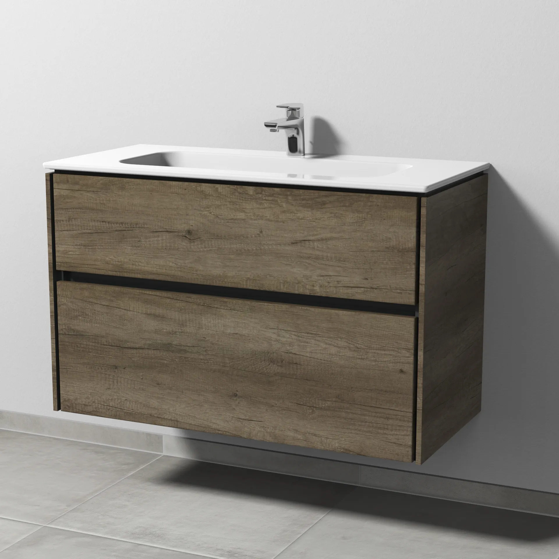 Keramik-Waschtisch-Set mit Waschtischunterschrank „Twiga“ 99 × 46 × 61 cm in Eiche Nebraska, ohne Beleuchtung, mit Hahnlochbohrung Keramik-Waschtisch-Set mit Waschtischunterschrank „Twiga“ 99 × 46 × 61 cm in Eiche Nebraska, ohne Beleuchtung, mit Hahnlochbohrung