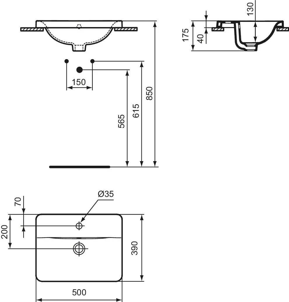 Waschbecken „Connect“ 50 × 39 × 17,5 cm, Hahnlochposition mittig Waschbecken „Connect“ 50 × 39 × 17,5 cm, Hahnlochposition mittig
