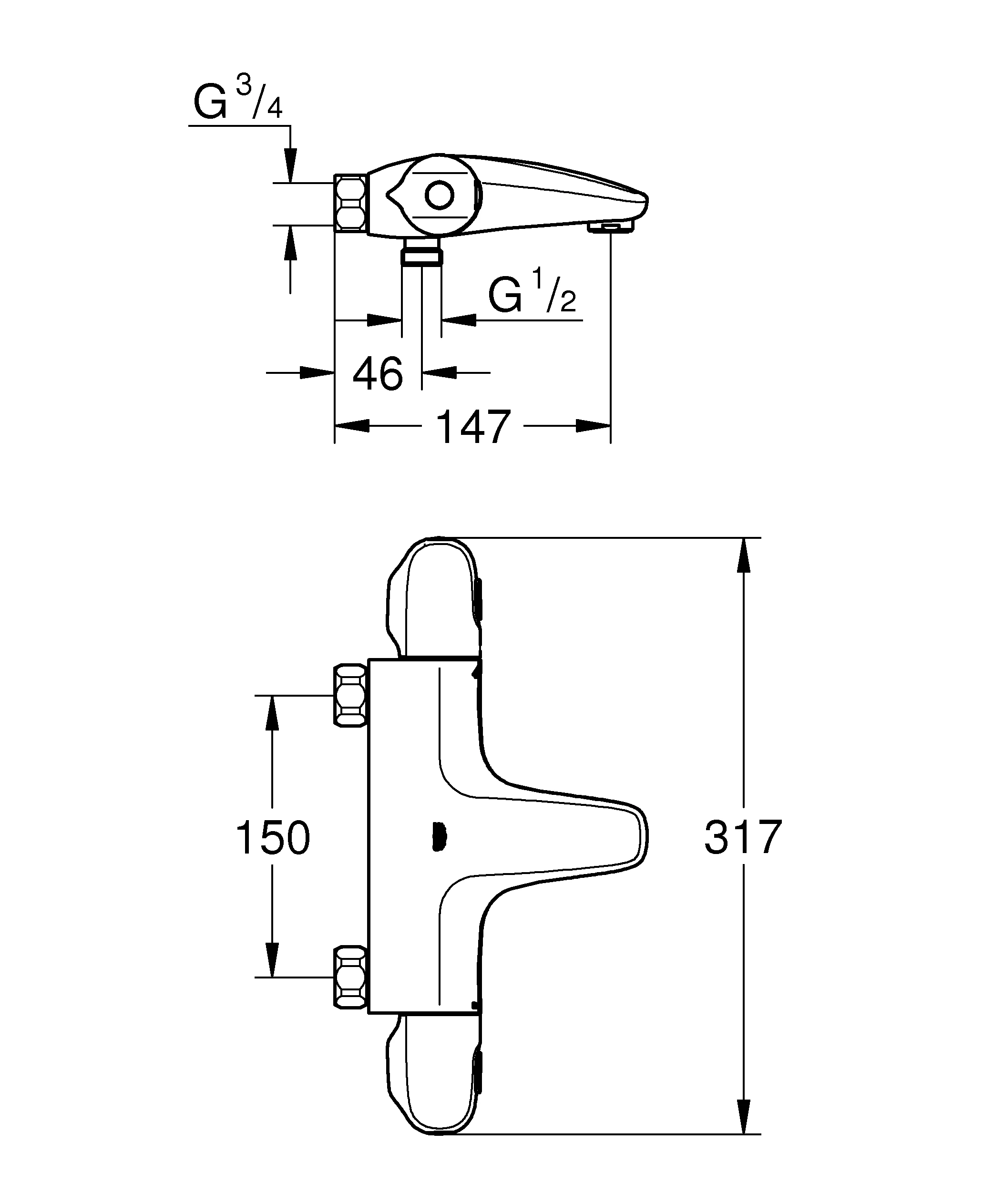 Thermostat-Wannenbatterie Grohtherm 1000 34823_3, Wandmontage, eigensicher, Professional Edition, chrom