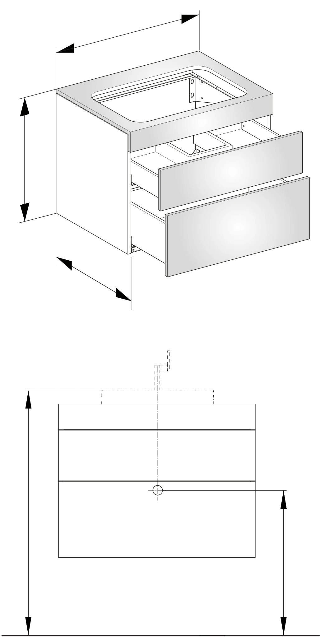 Edition 400 Waschtischunterbau o. Hahnlochbohrung, 2 Auszüge 700 x 546 x 535 mm trüffel/trüffel