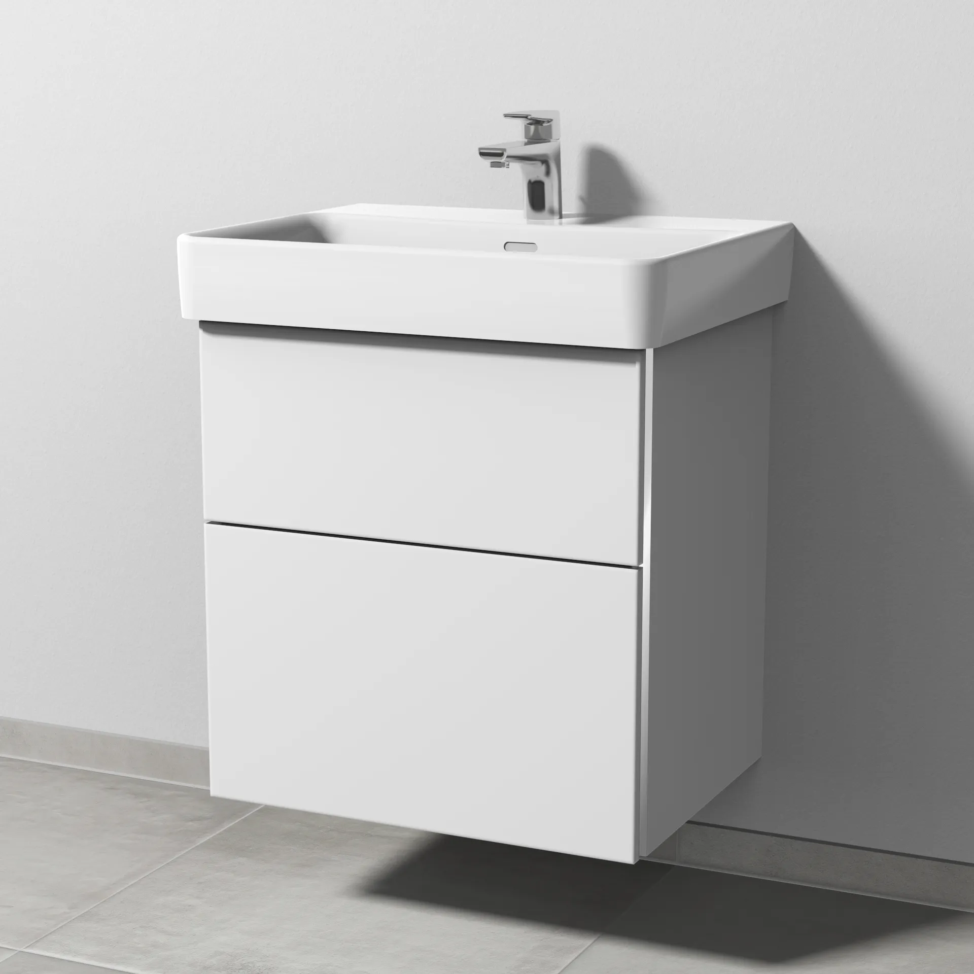 Sanipa Waschtischunterschrank „3way“ passend zu Keramik-Waschtische Pro S von Laufen 550 × 593 × 437 mm in Weiß-Soft, Becken mittig