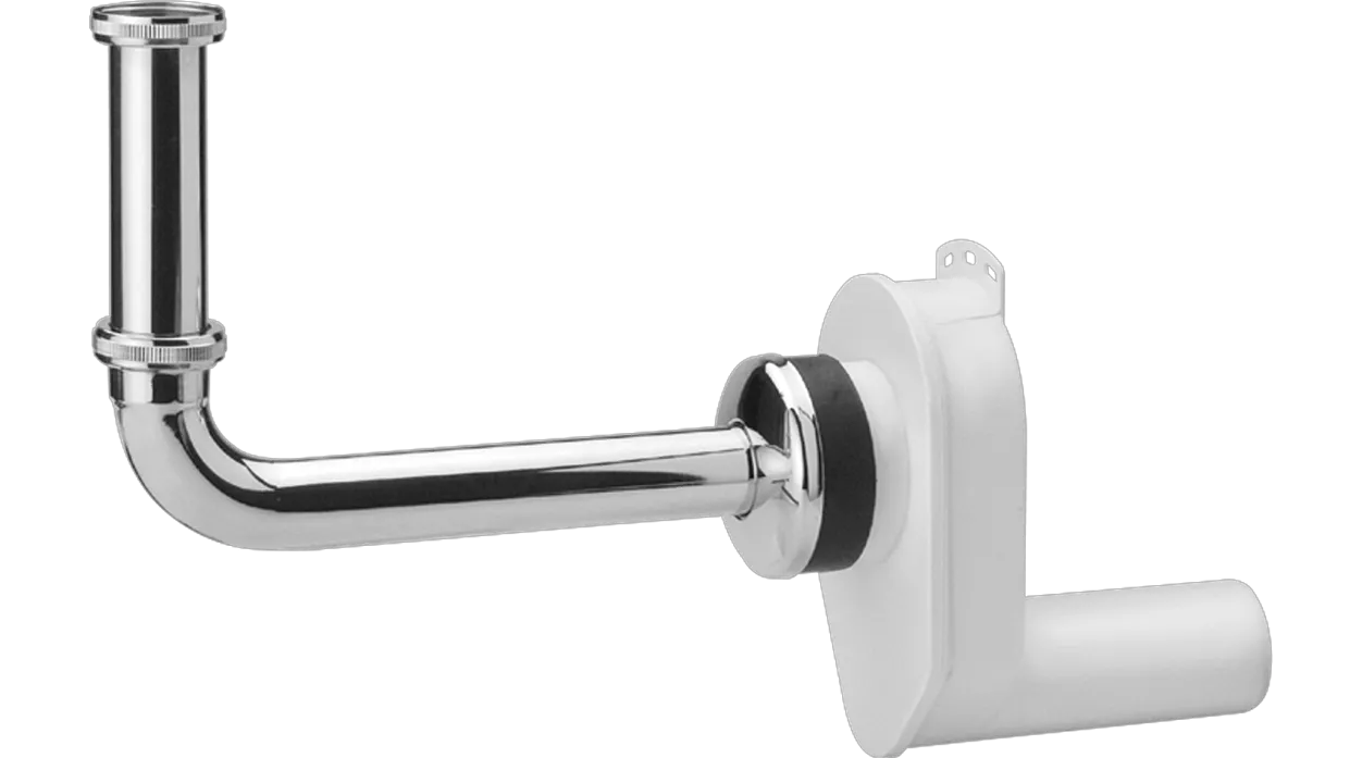 Wandeinbaugeruchverschluss KS 32 mm Abgang waagerecht 50 mm mit Rosette Wandeinbaugeruchverschluss KS 32 mm Abgang waagerecht 50 mm mit Rosette