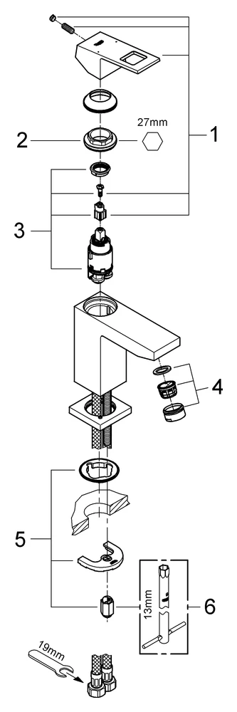 Grohe Eurocube Einhand-Waschtischbatterie, S-Size, Einlochmontage, chrom Grohe Eurocube Einhand-Waschtischbatterie, S-Size, Einlochmontage, chrom