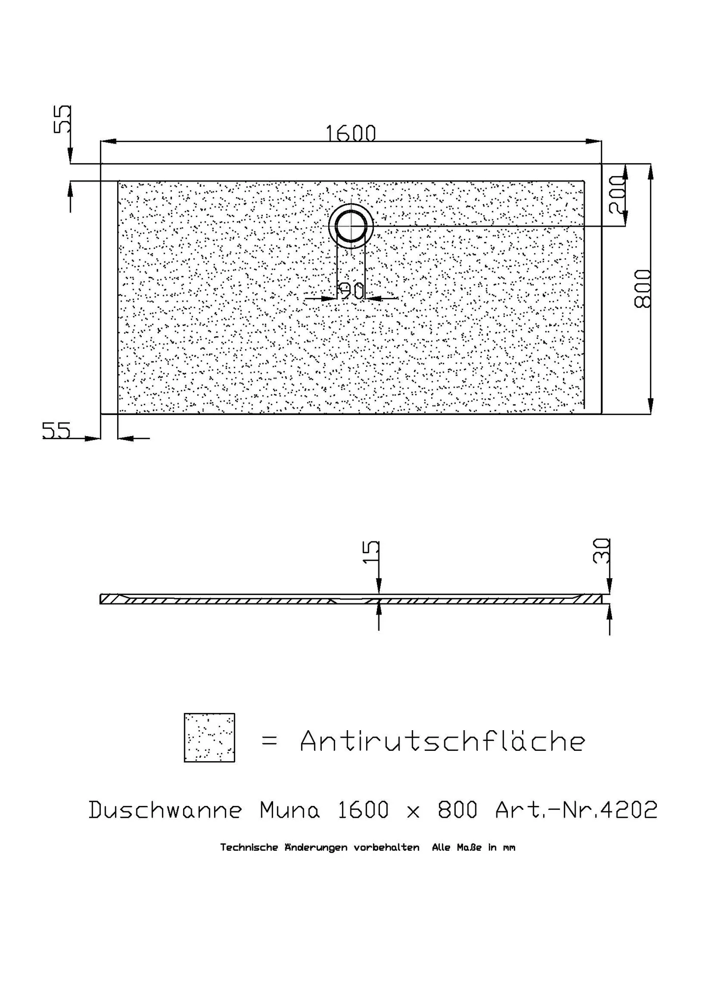 Duschwanne „Muna“ Rechteck 160 × 80 cm in Schiefergrau