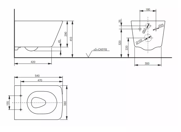 Toto Wand-Tiefspül-WC „SP“ 380 × 335 × 540 mm