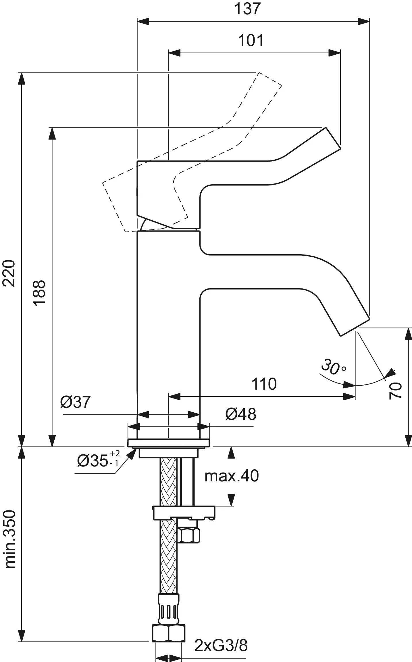 Einhand-Waschtischarmatur „Joy“ Ausladung 110 mm in Chrom