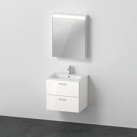 Duravit Waschtischunterschrank Möbelwaschtisch mit Waschtischunterbau und Spiegelschrank „XBase“ 63 × 200 × 49 cm in Weiß Glänzend