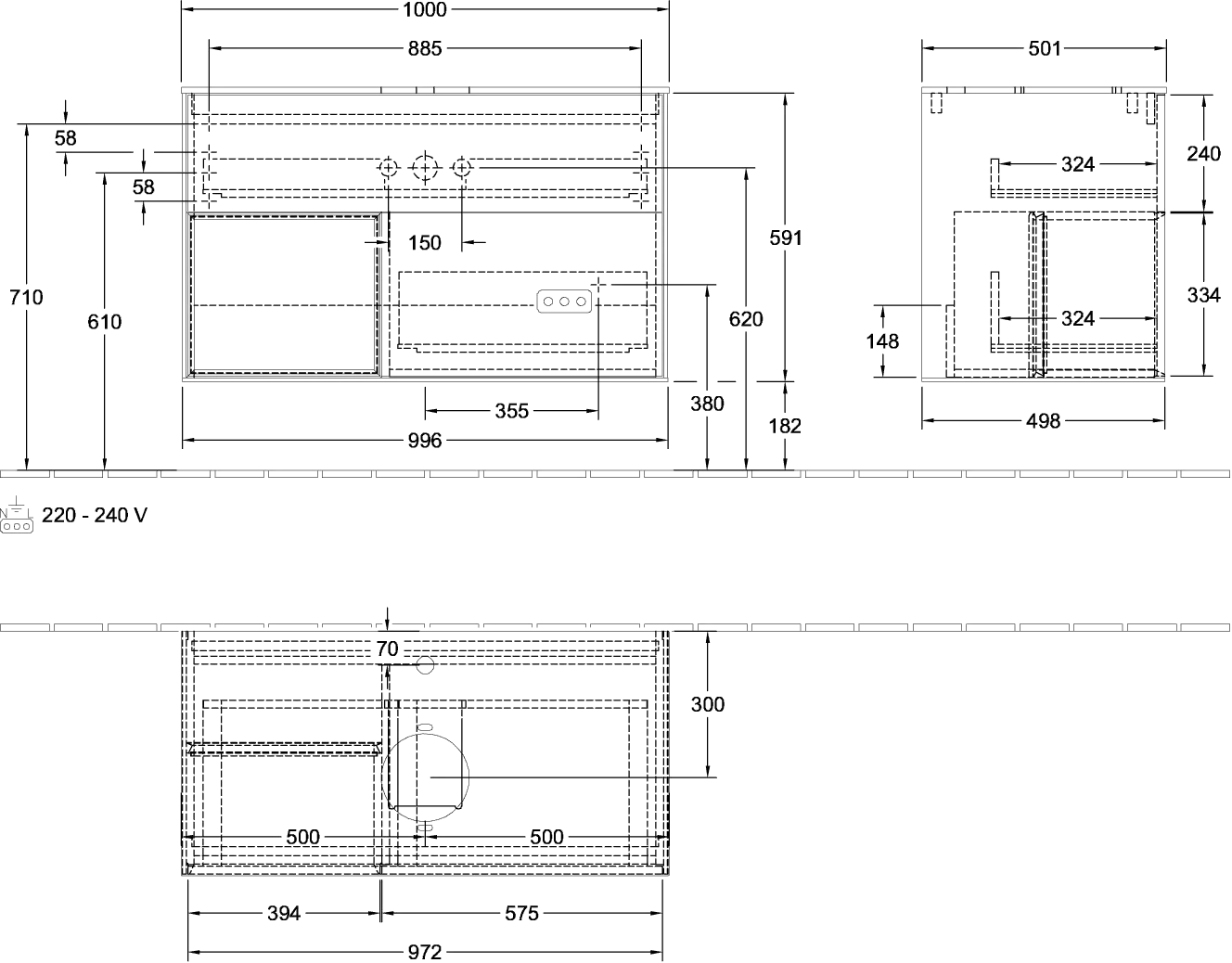 Villeroy & Boch Waschbeckenunterschrank Finion F77, 1000 x 603 x 501 mm, mit Beleuchtung, 2 Auszüge Villeroy & Boch Waschbeckenunterschrank Finion F77, 1000 x 603 x 501 mm, mit Beleuchtung, 2 Auszüge