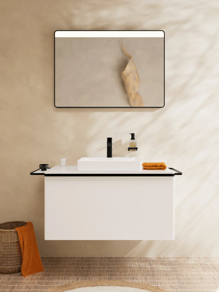 Hansgrohe Xarita Lite Q Spiegel, horizontal LED-Beleuchtung IR-Sensor, Mattschwarz, Maße: 1000 x 700 x 30 mm