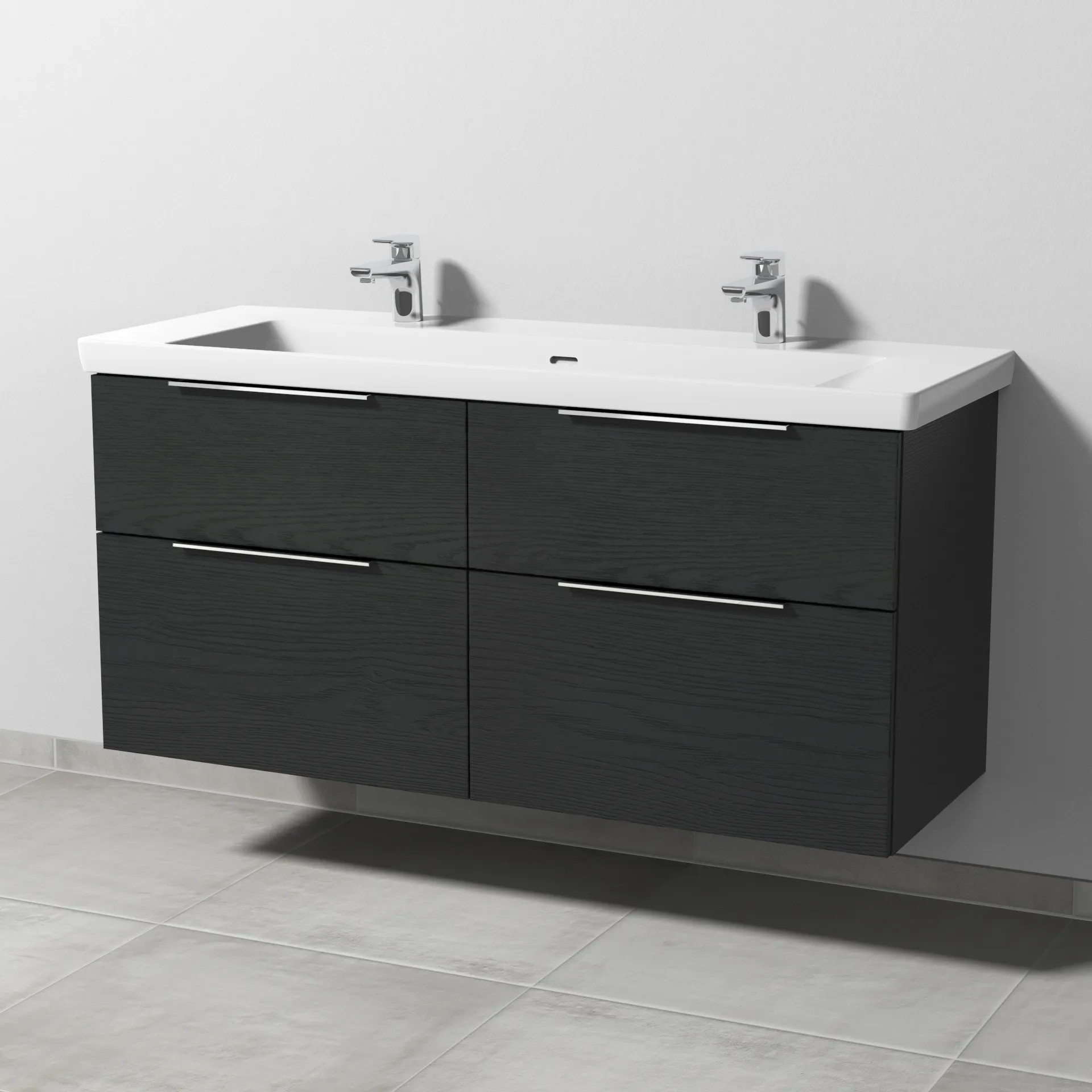 Sanipa Waschtischunterschrank „3way“ 1255 × 588 × 462 mm in Black Oak, mit Hahnlochbohrung, Becken mittig