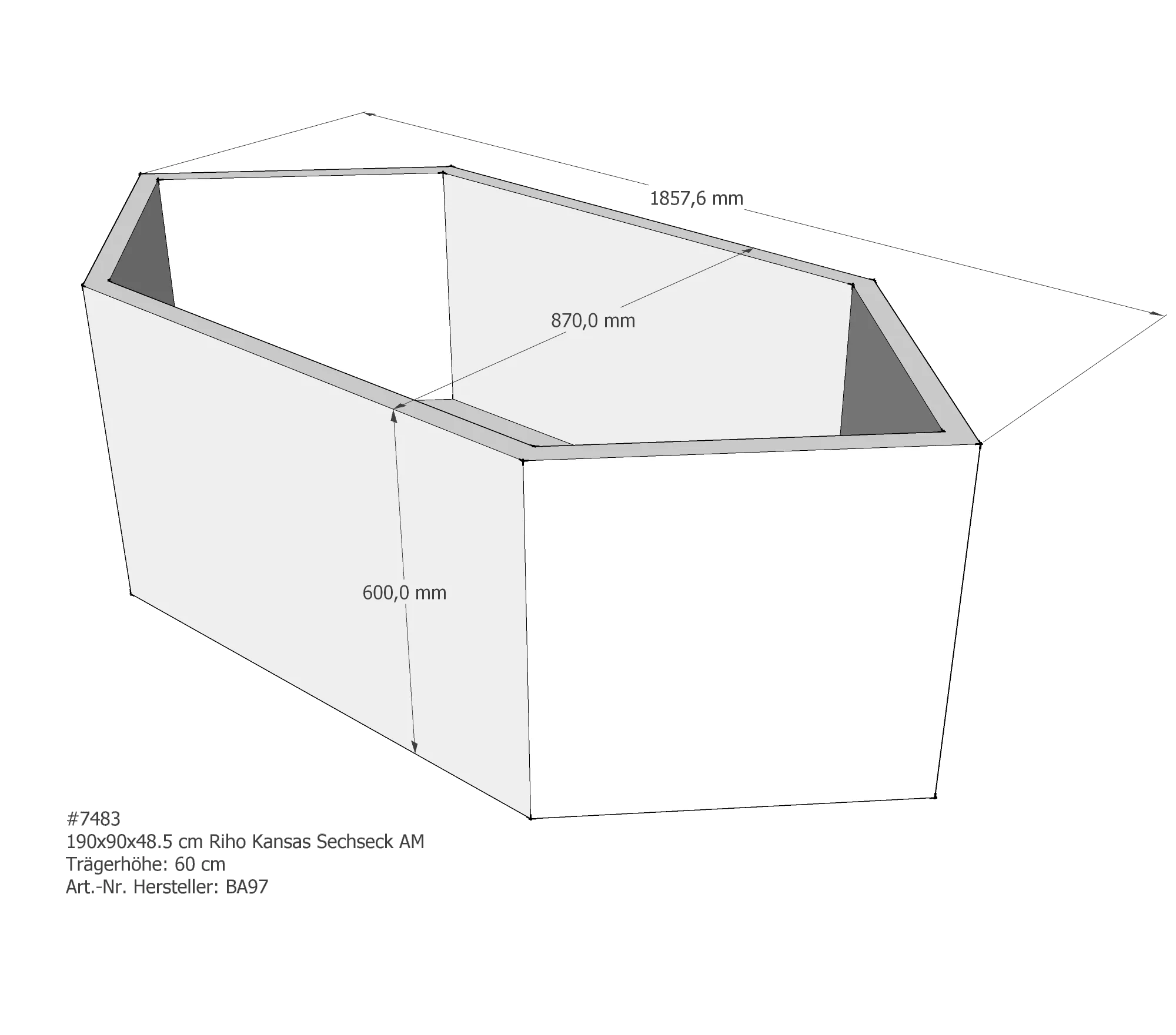 Badewannenträger für Riho 190 × 90 × 48,5 cm