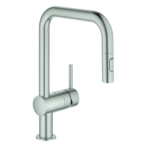 Grohe Minta Einhand-Spültischbatterie, U-Auslauf, Einlochmontage, herausziehbare Dual Spülbrause, supersteel Grohe Minta Einhand-Spültischbatterie, U-Auslauf, Einlochmontage, herausziehbare Dual Spülbrause, supersteel