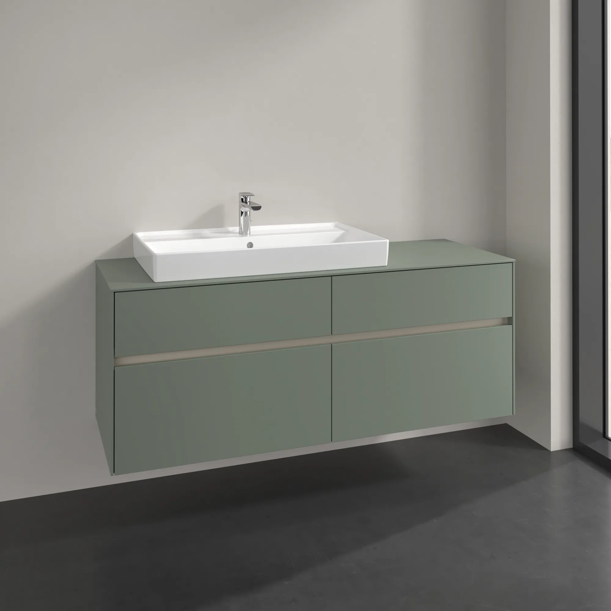 Villeroy & Boch Waschtischunterschrank „Collaro“ 1400 × 548 × 500 mm Soft Green, ohne Beleuchtung, für Becken links