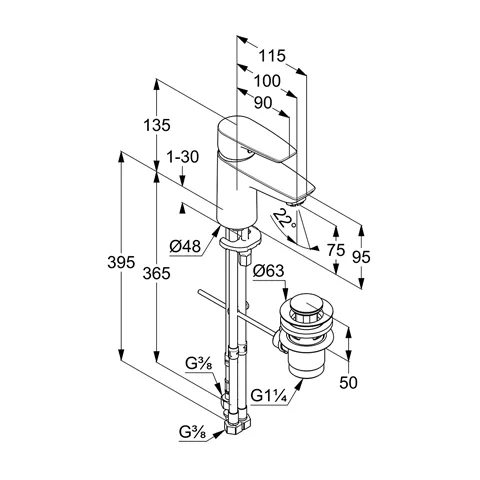Kludi PURE & SOLID WT-EHM 75 Niederdruck Waschtisch-Einhandmischer chrom Kludi PURE & SOLID WT-EHM 75 Niederdruck Waschtisch-Einhandmischer chrom