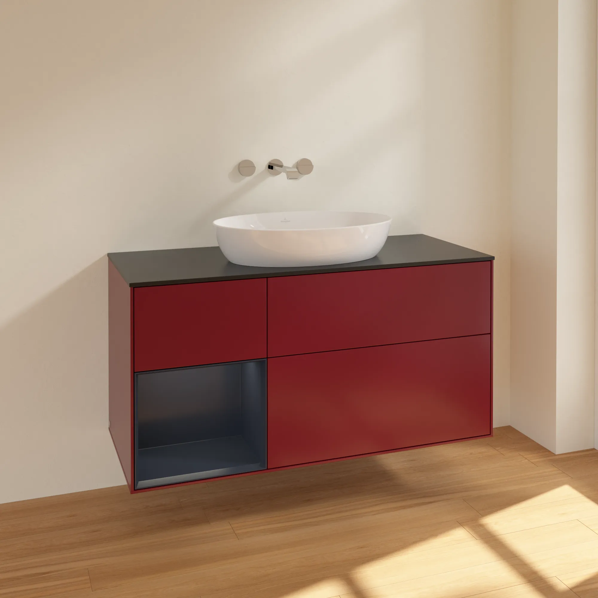 Villeroy & Boch Waschtischunterschrank „Finion“ für Schrankwaschtisch 1200 × 603 × 501 mm Peony Matt Lacquer, für Becken mittig, ohne Hahnlochbohrung Villeroy & Boch Waschtischunterschrank „Finion“ für Schrankwaschtisch 1200 × 603 × 501 mm Peony Matt Lacquer, für Becken mittig, ohne Hahnlochbohrung
