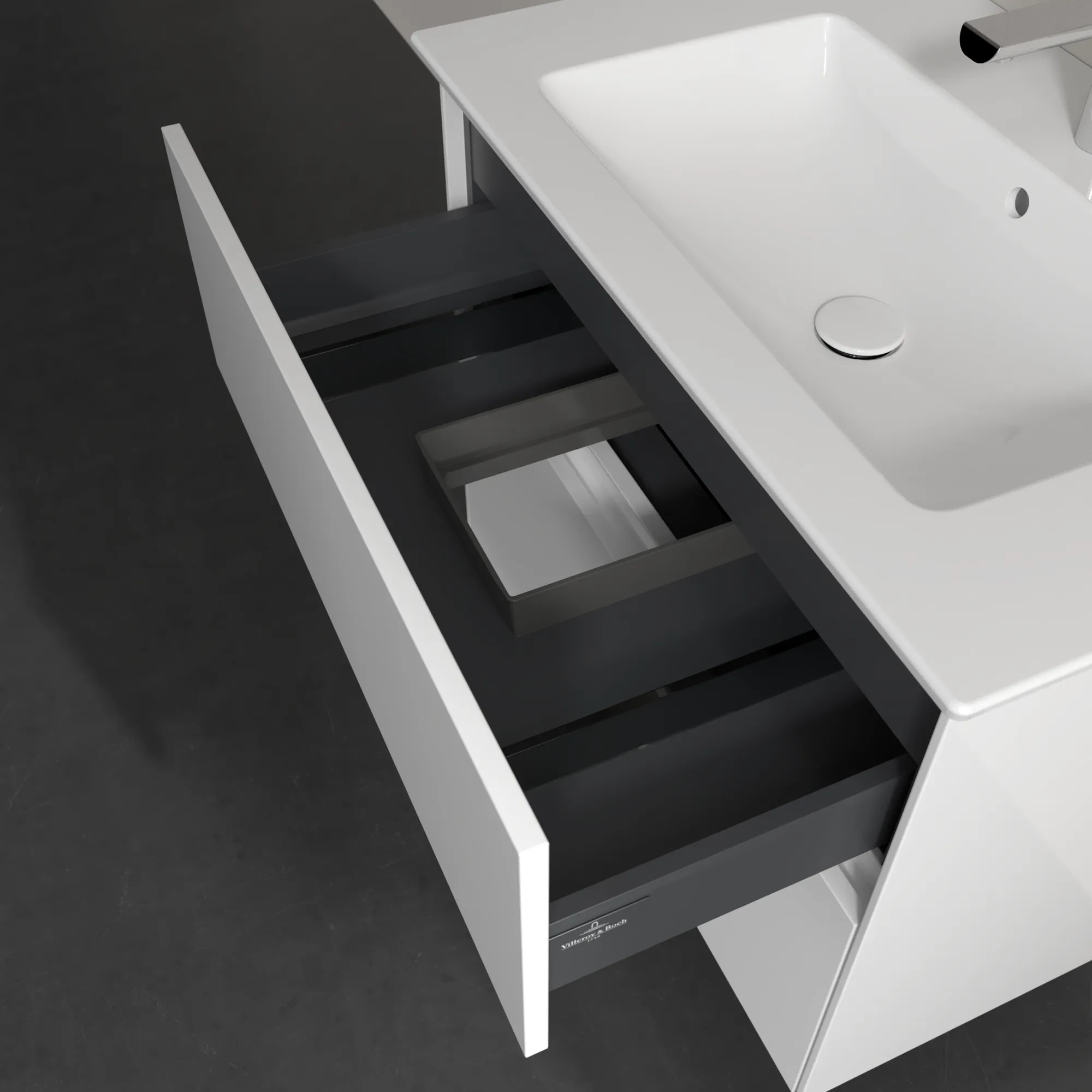 Villeroy & Boch Waschtischunterschrank „Collaro“ 761 × 610 × 480 mm Glossy White, ohne Beleuchtung, für Becken mittig Villeroy & Boch Waschtischunterschrank „Collaro“ 761 × 610 × 480 mm Glossy White, ohne Beleuchtung, für Becken mittig