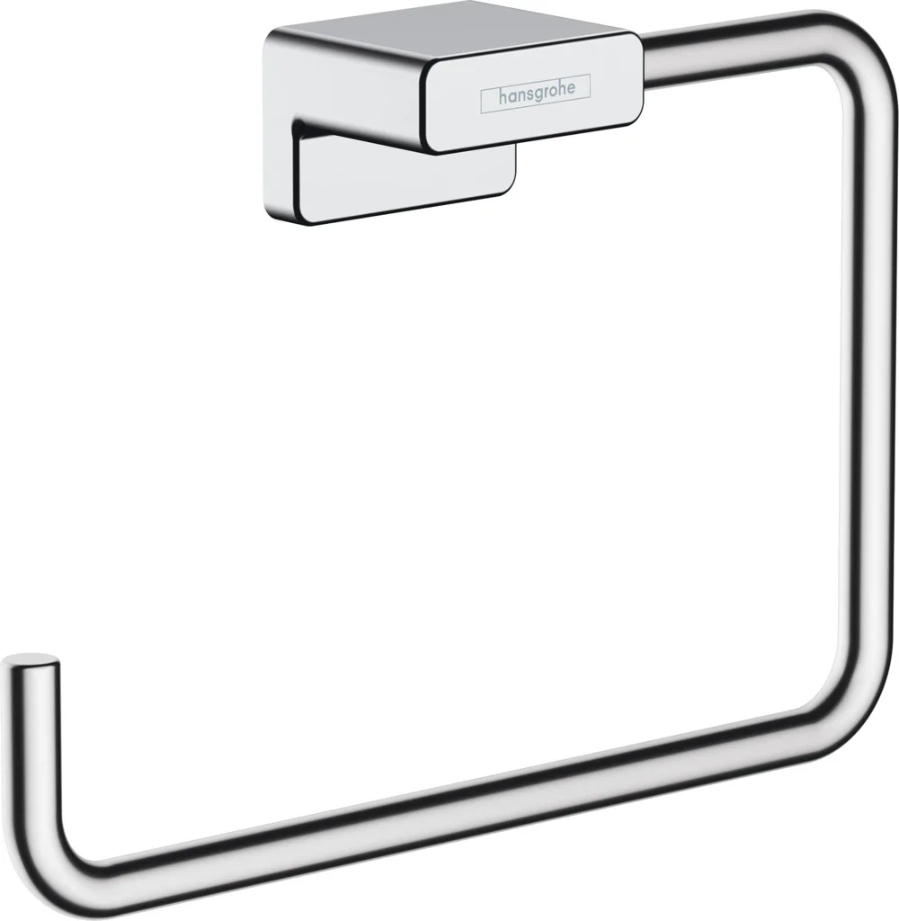 Hansgrohe AddStoris Q Handtuchring, Chrom, schwenkbar, Wandmontage mit verdeckter Befestigung, Bohrabstand 26 mm, Bohrloch-Durchmesser 6 mm