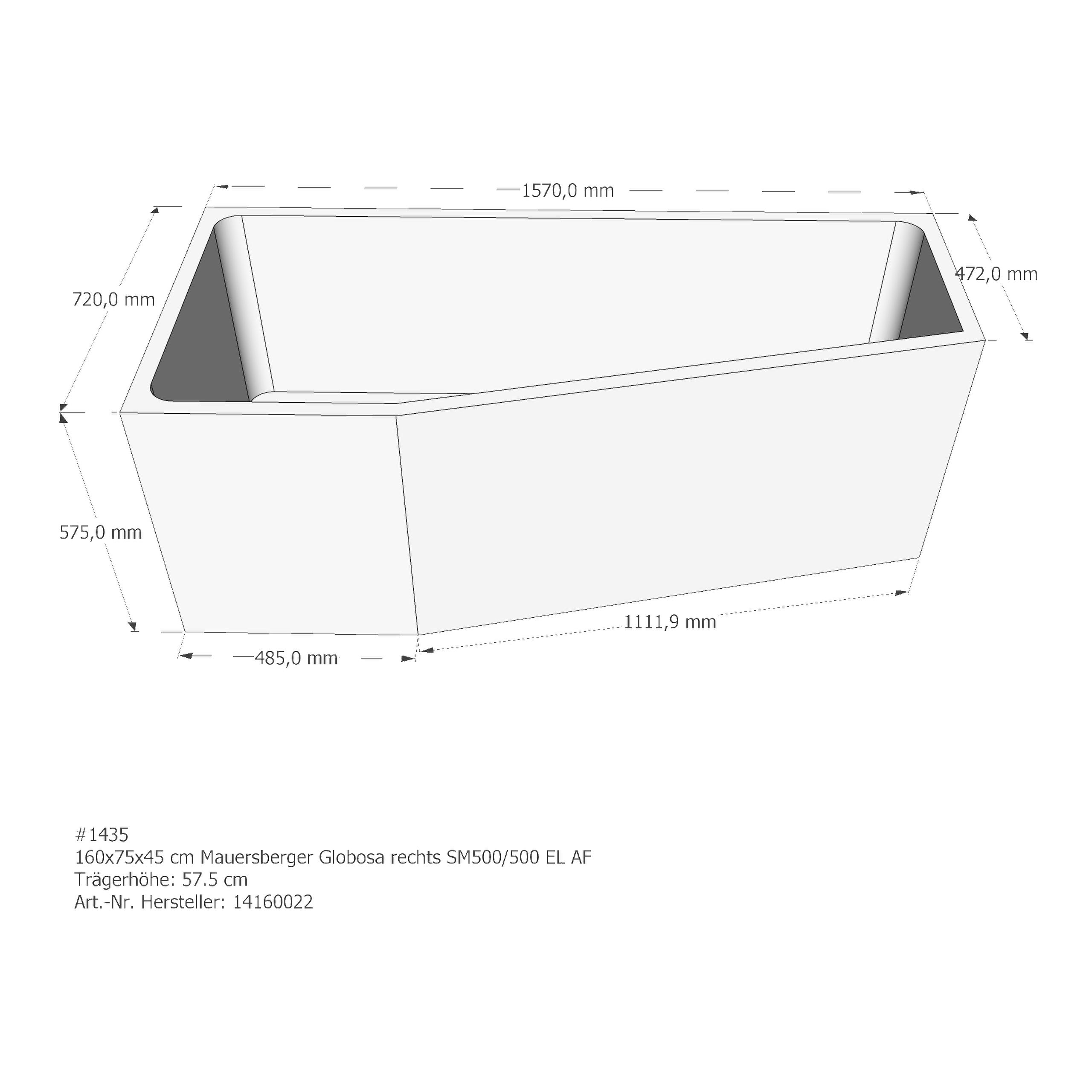 Badewannenträger für Mauersberger Globosa 160/75 rechts rechts 160 × 75 × 45 cm Badewannenträger für Mauersberger Globosa 160/75 rechts rechts 160 × 75 × 45 cm