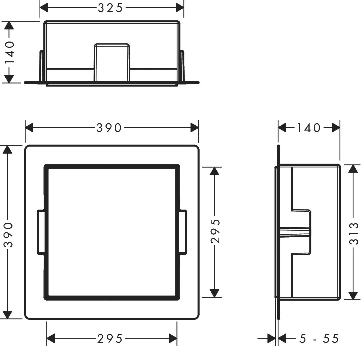 Hansgrohe XtraStoris Minimalistic Wandnische rahmenlos, Mattschwarz, 300 x 300 x 140 mm Hansgrohe XtraStoris Minimalistic Wandnische rahmenlos, Mattschwarz, 300 x 300 x 140 mm