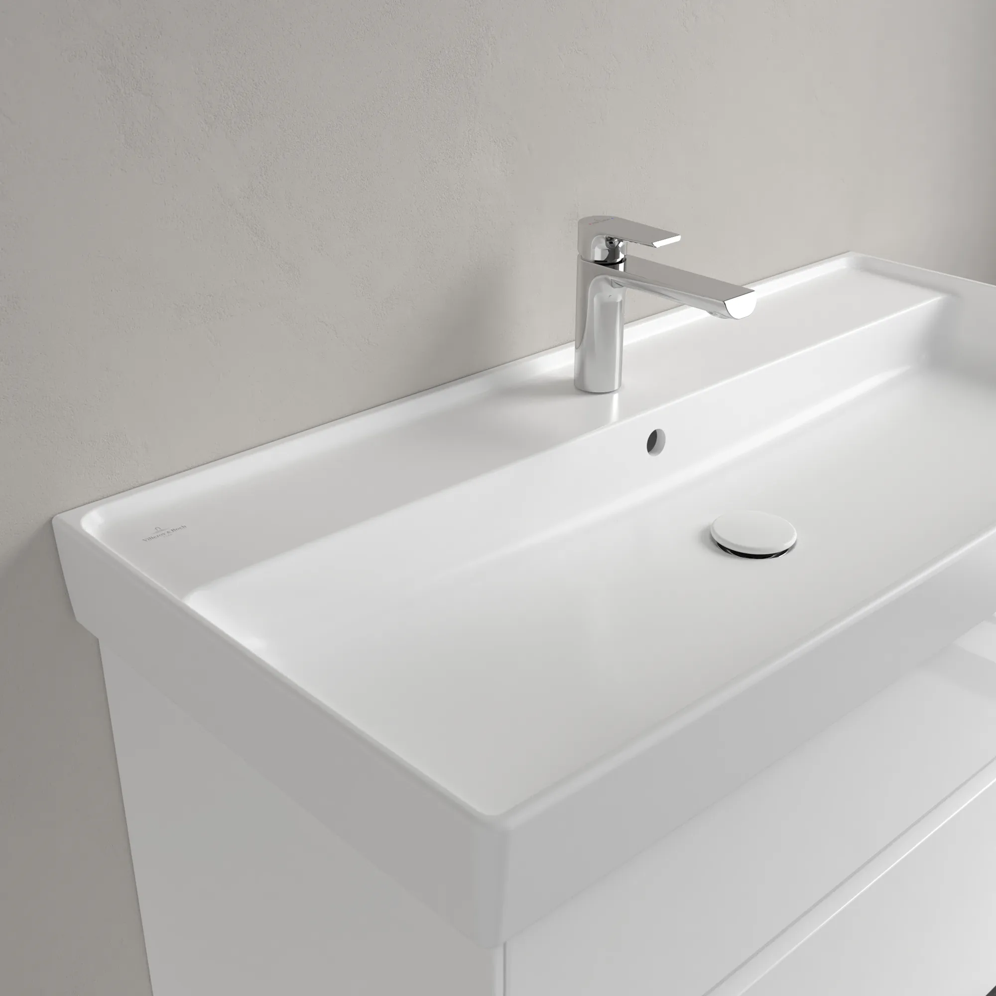 Villeroy & Boch Schrankwaschtisch aus TitanCeram „Collaro“ 1000 × 470 × 160 mm, mit Hahnlochbohrung, Hahnlochposition mittig in Stone White Villeroy & Boch Schrankwaschtisch aus TitanCeram „Collaro“ 1000 × 470 × 160 mm, mit Hahnlochbohrung, Hahnlochposition mittig in Stone White