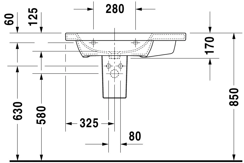 Wandwaschtisch „DuraStyle“, mit Überlauf, Hahnlochposition mittig Wandwaschtisch „DuraStyle“, mit Überlauf, Hahnlochposition mittig