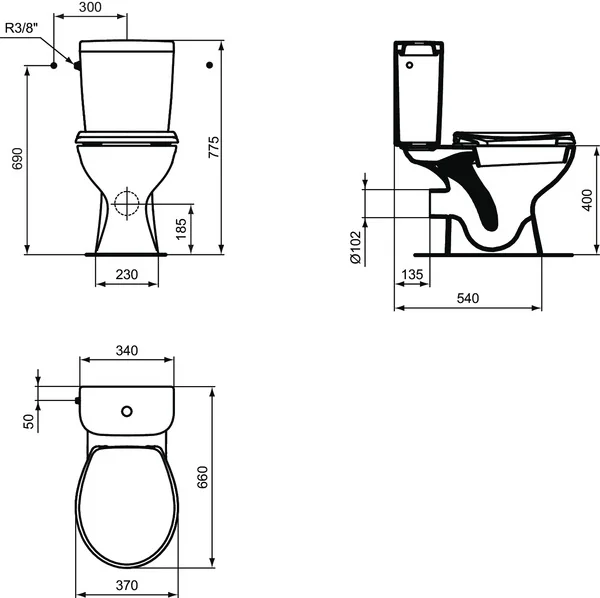 Ideal Standard Eurovit Standtiefspül-WC mit Spülkasten, seitlichem Zulauf und WC-Sitz in Weiß