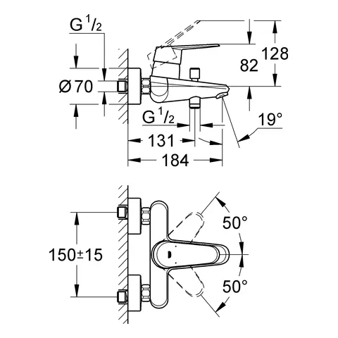 Einhand-Wannenbatterie Eurodisc Cosmopolitan 33390_2, Wandmontage, chrom Einhand-Wannenbatterie Eurodisc Cosmopolitan 33390_2, Wandmontage, chrom