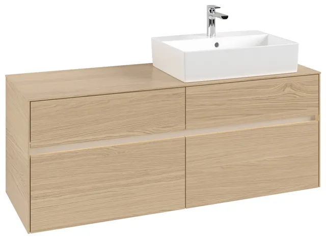 Villeroy & Boch Waschtischunterschrank „Collaro“ 1400 × 548 × 500 mm Nordic Oak, mit Beleuchtung, für Becken rechts Villeroy & Boch Waschtischunterschrank „Collaro“ 1400 × 548 × 500 mm Nordic Oak, mit Beleuchtung, für Becken rechts