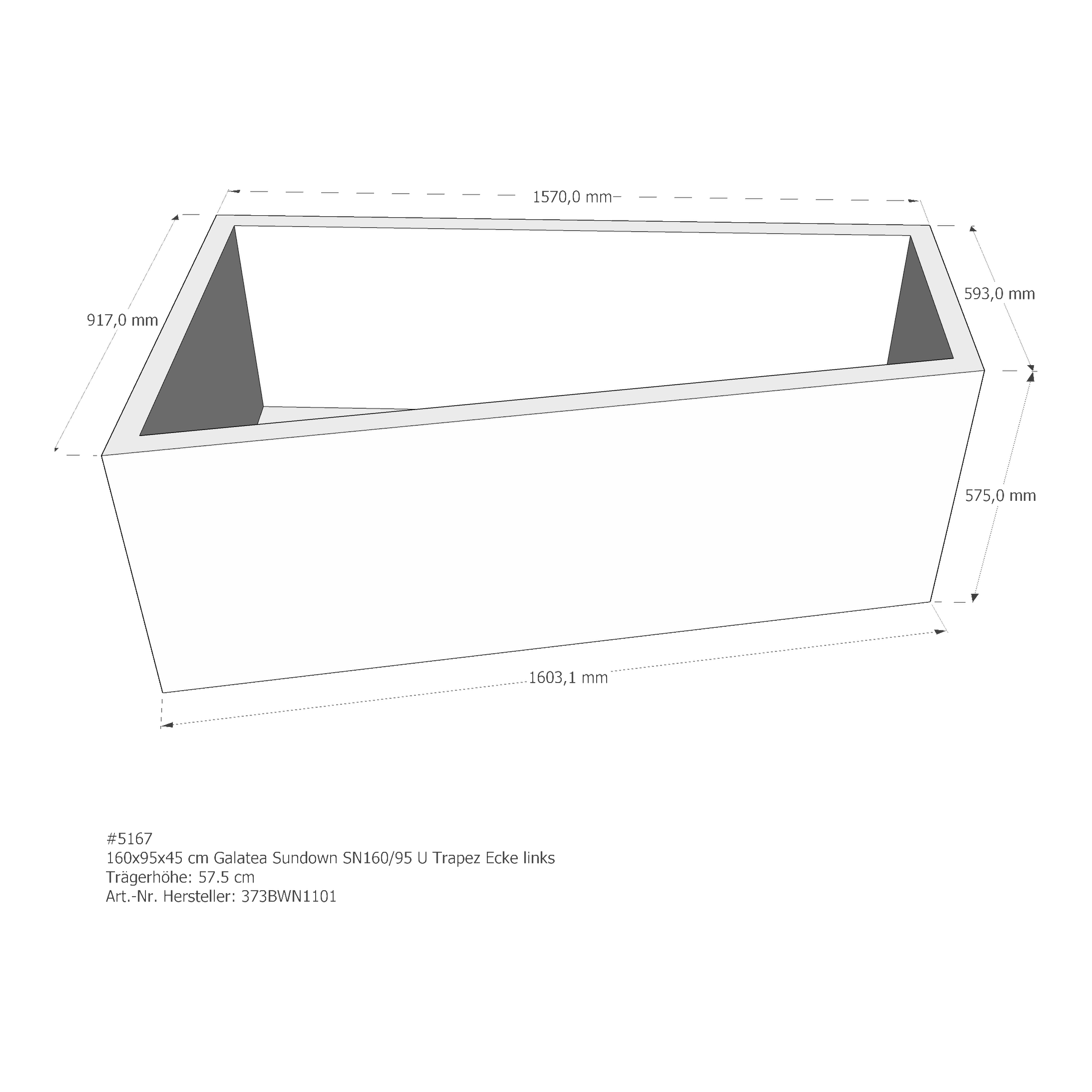 Badewannenträger für Galatea ~Sun SN 160/95 U links links 160 × 95 × 45 cm Badewannenträger für Galatea ~Sun SN 160/95 U links links 160 × 95 × 45 cm