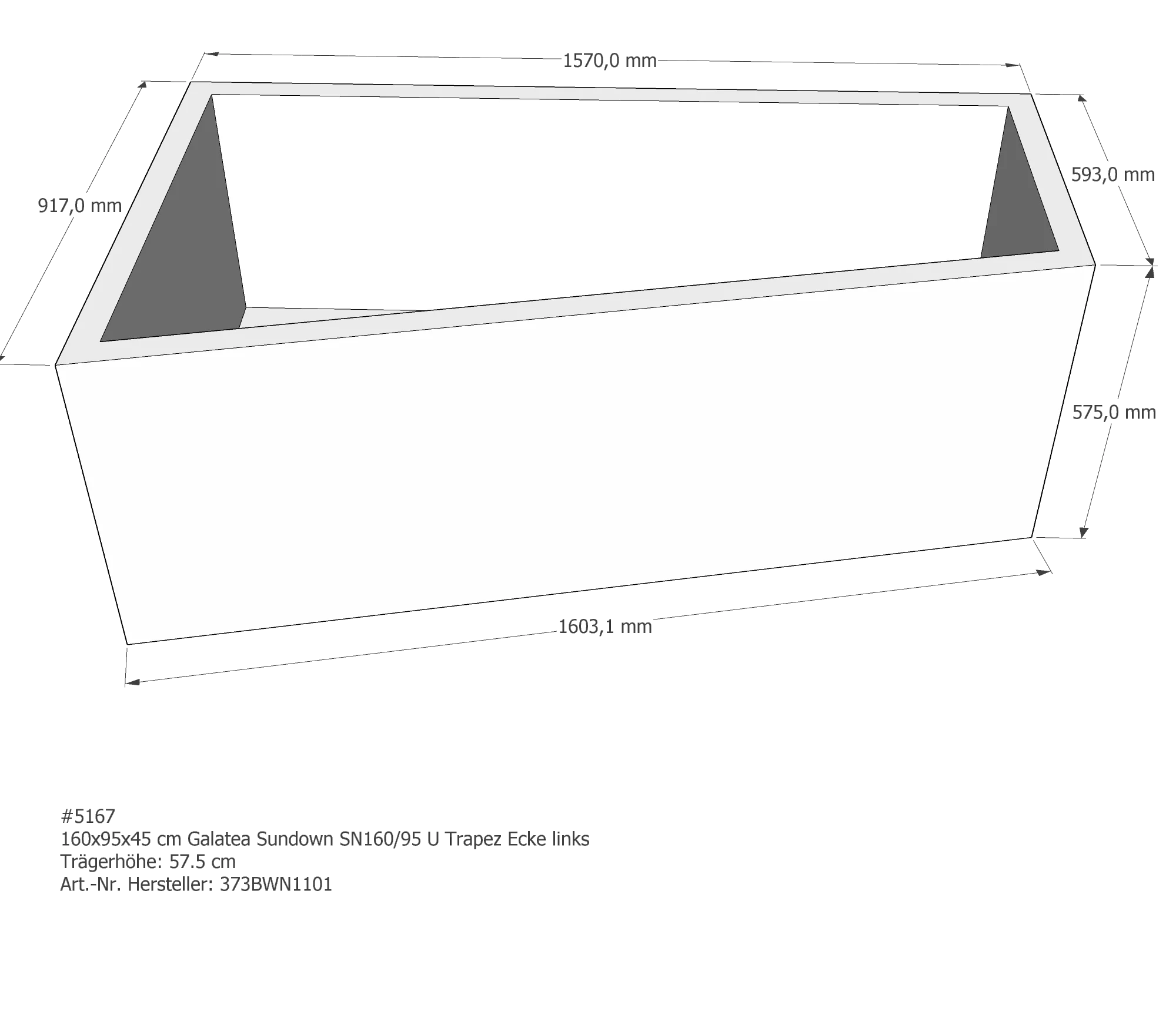 Badewannenträger für Galatea ~Sun SN 160/95 U links links 160 × 95 × 45 cm Badewannenträger für Galatea ~Sun SN 160/95 U links links 160 × 95 × 45 cm