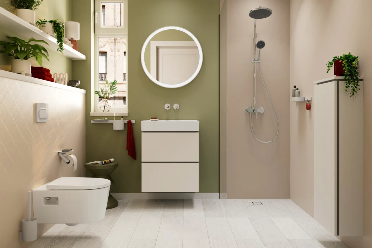 Hansgrohe Activera S Showerpipe 240 1jet EcoSmart mit Einhebelmischer Chrom, 8 l/min Durchfluss, variabler Bohrlochabstand 750-850 mm, Aufputzinstallation