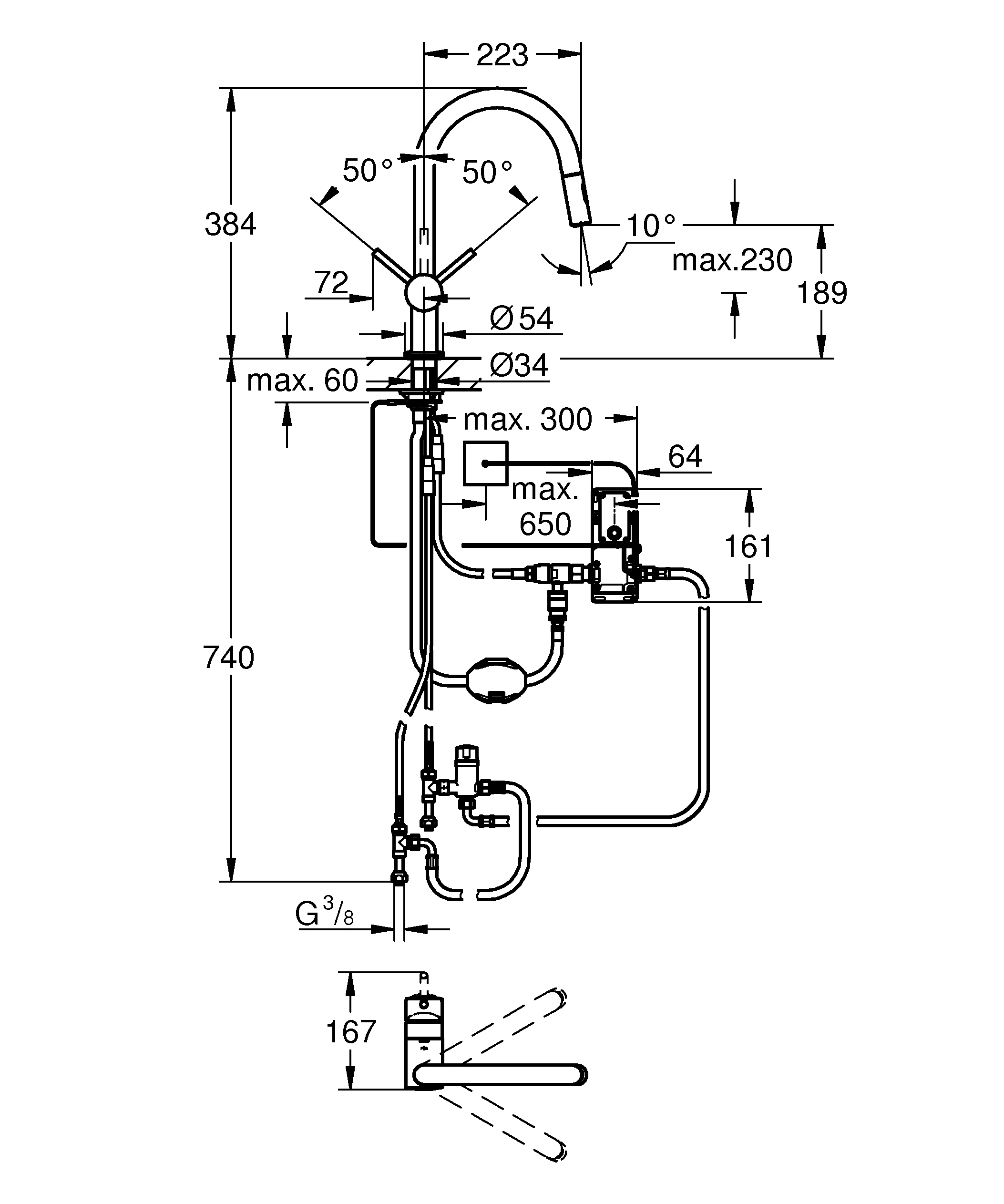 Elektronische Einhand-Spültischbatterie Minta Touch 31358_2, C-Auslauf, Einlochmontage, Wasser-Aktivierung durch Berührung, herausziehbare Dual Spülbrause, chrom