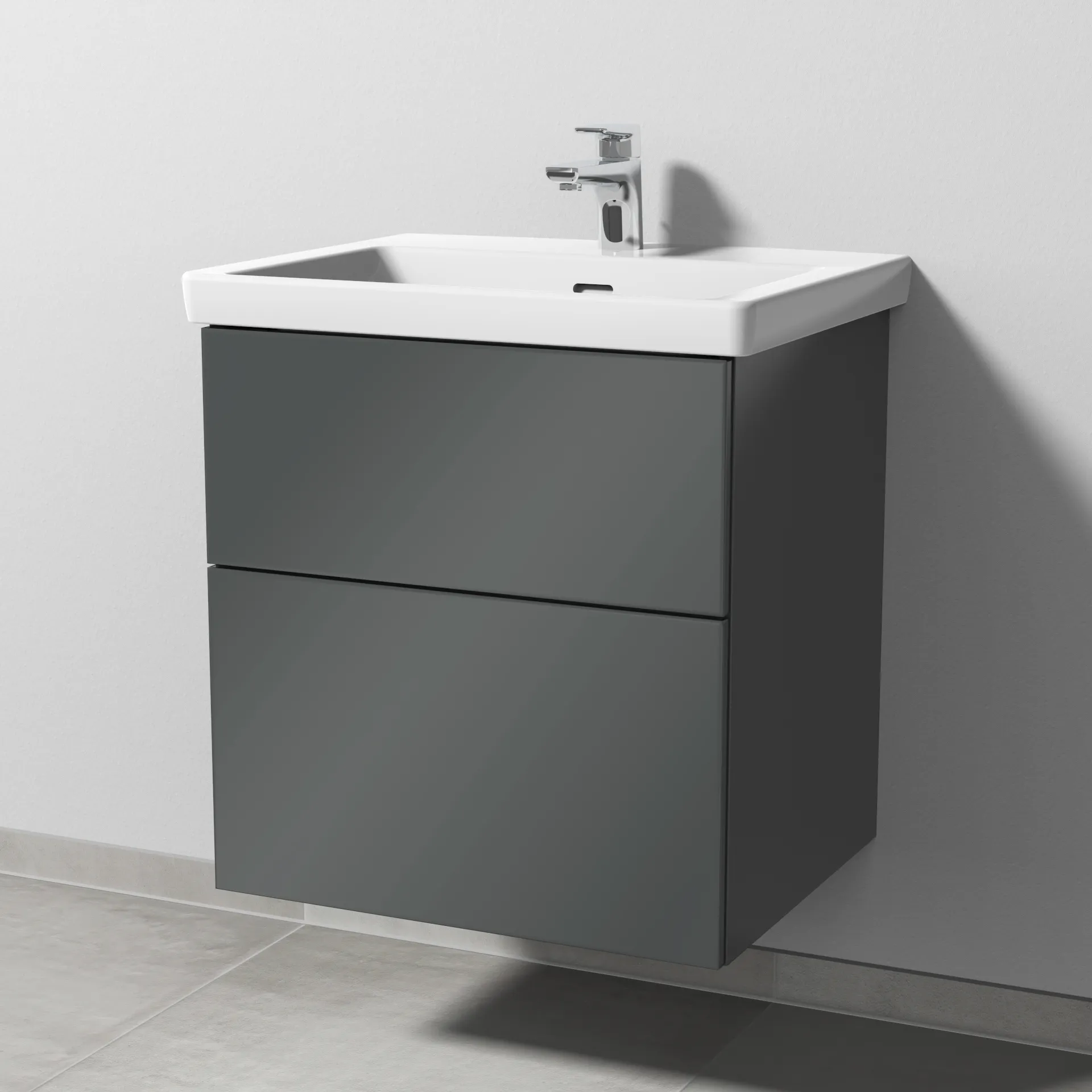 Sanipa Waschtischunterschrank „3way“ 555 × 588 × 462 mm in Anthrazit (glanz), mit Hahnlochbohrung, Becken mittig Sanipa Waschtischunterschrank „3way“ 555 × 588 × 462 mm in Anthrazit (glanz), mit Hahnlochbohrung, Becken mittig